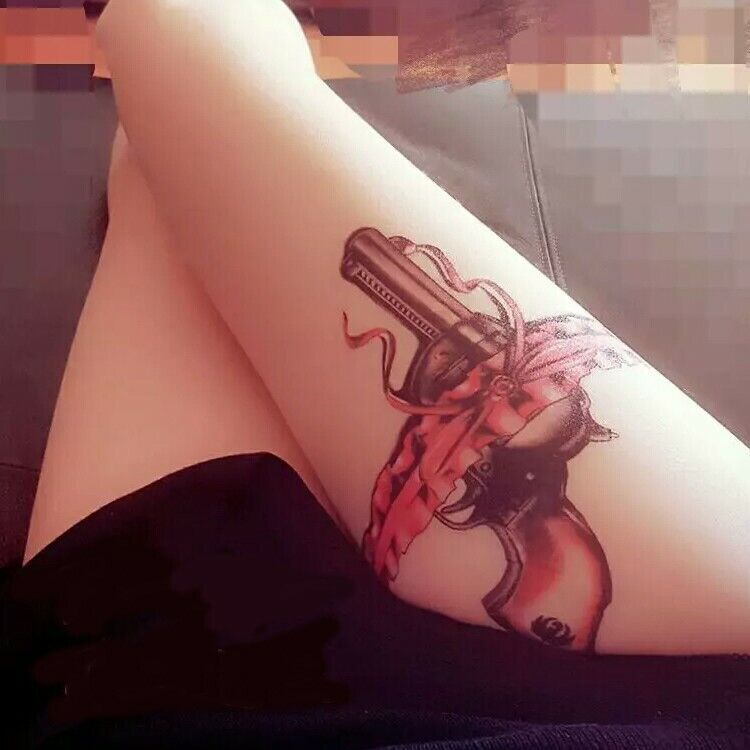 Sexy Gun Lace Garter Ribbon Temporary Tattoos Waterproof Sticker Womens Tattoo