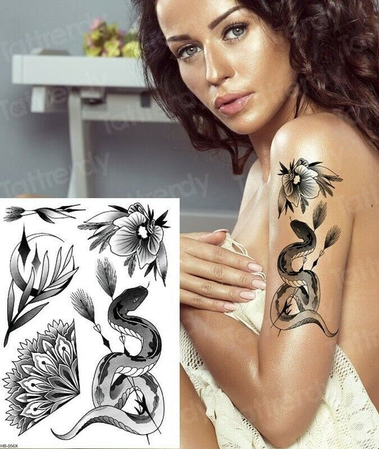 Snake Flowers Womens Tattoos Sticker Girls Waterproof Fake Temporary Tattoo