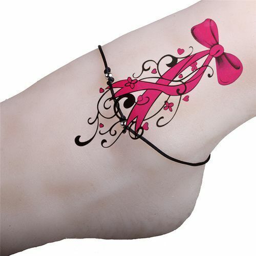 Pink Ribbons Bow Roses Temporary Tattoos Womens Leg Tattoo Waterproof Sexy Arm
