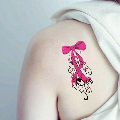 Pink Ribbons Bow Roses Temporary Tattoos Womens Leg Tattoo Waterproof Sexy Arm
