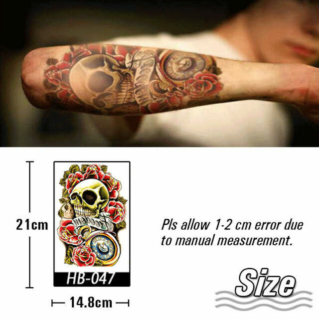 Skull Roses Temporary Tattoo Sticker Women Mens tattoo Waterproof Fake Arm