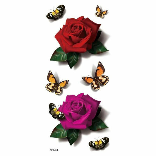 Red Roses Butterflies Temporary Tattoo Sticker Women Men Waterproof tattoos