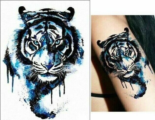 Blue Tiger Temporary Tattoo Sleeve Women Mens Waterproof Tattoos Fake Sticker
