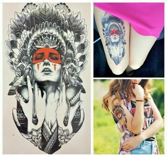Red Mask Feathers Temporary Tattoos Sticker Women Men Waterproof Leg Arm
