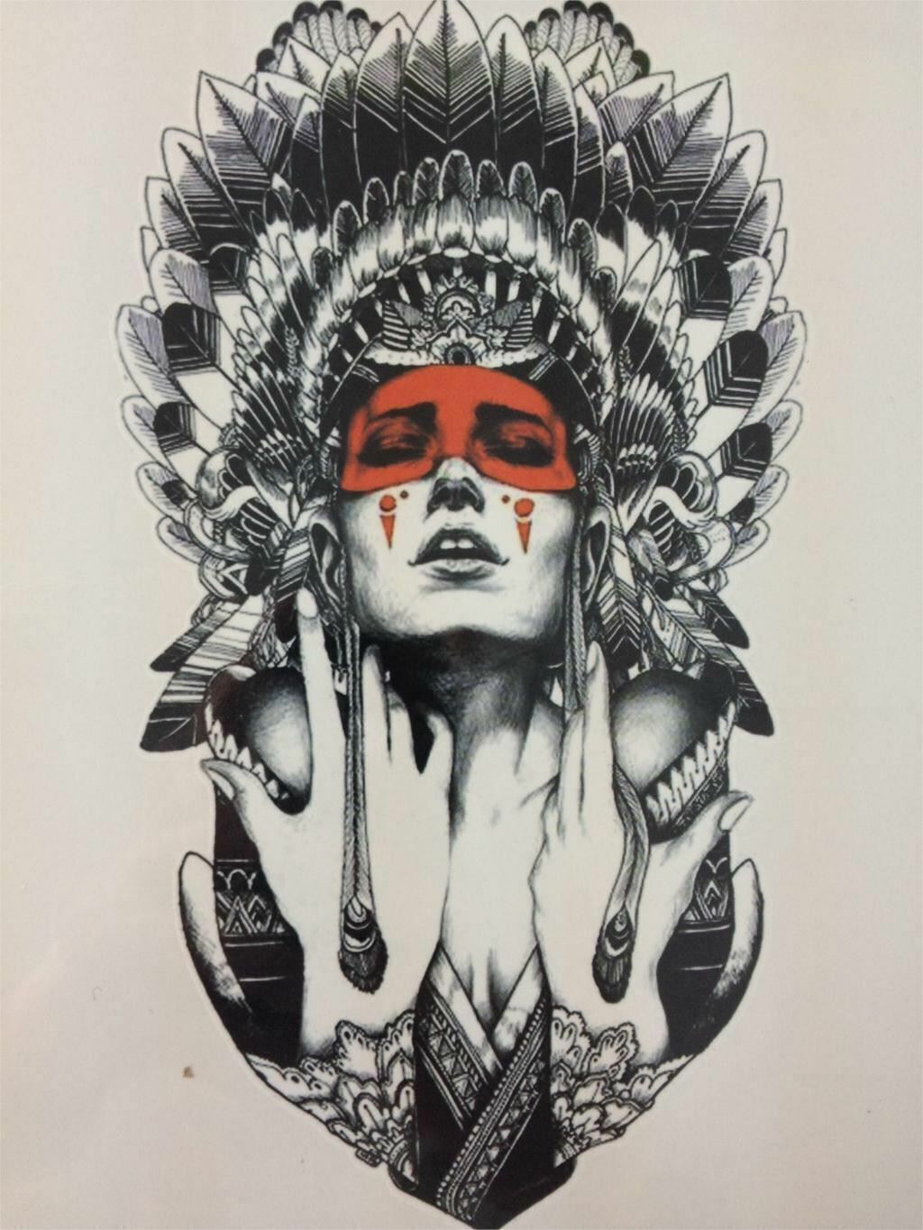 Red Mask Feathers Temporary Tattoos Sticker Women Men Waterproof Leg Arm
