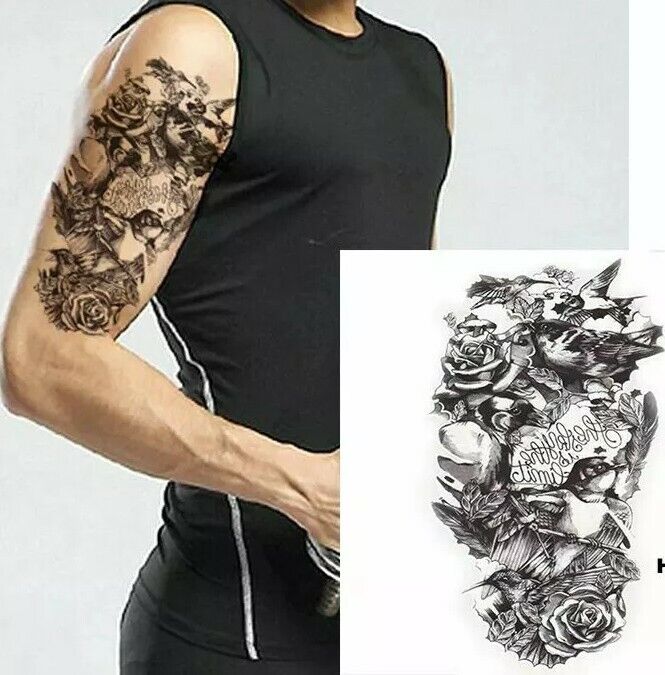 Birds and Roses Temporary Waterproof Tattoos Sleeve Women Mens Fake Sticker