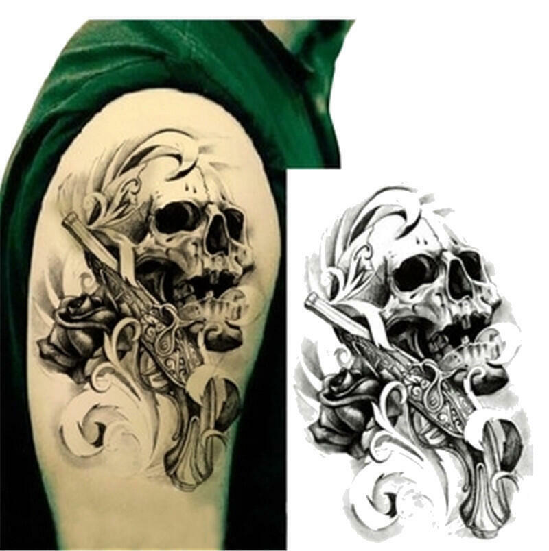 Pirate Skull Roses Pistol Gun Temporary Tattoos Womens Mens Tattoo Fancy Dress