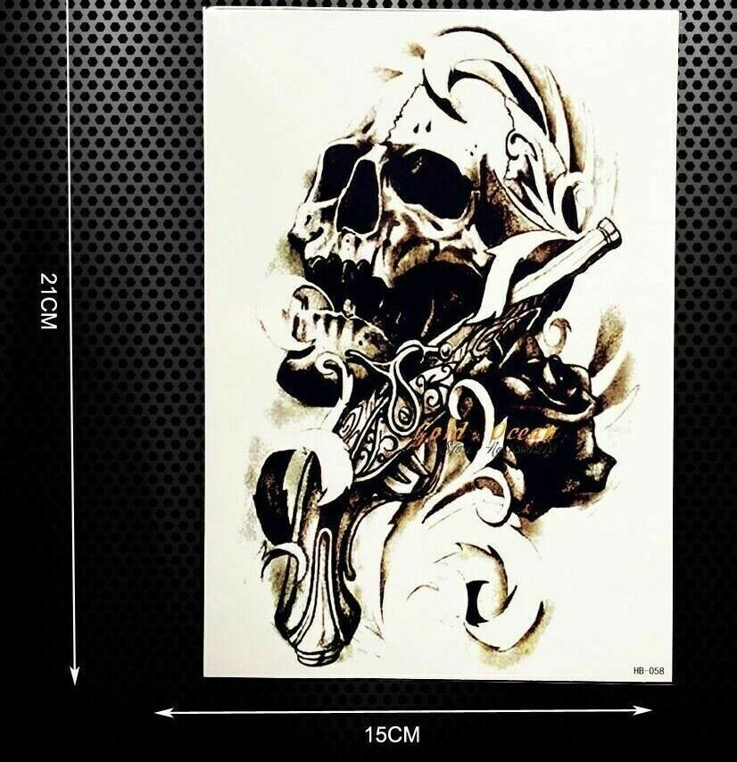 Pirate Skull Roses Pistol Gun Temporary Tattoos Womens Mens Tattoo Fancy Dress