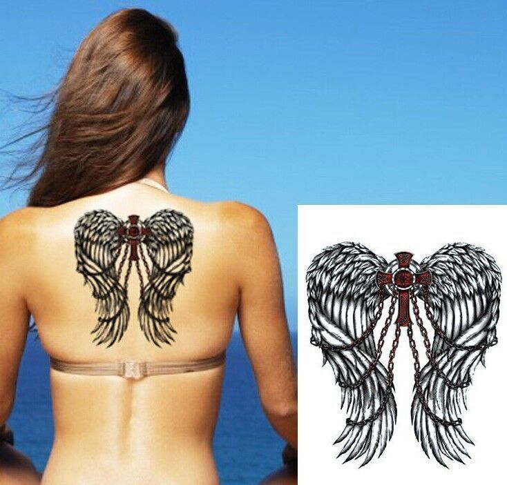 Angel Feather Wings Tattoo Temporary Waterproof Tattoos Sleeve Womens Chains