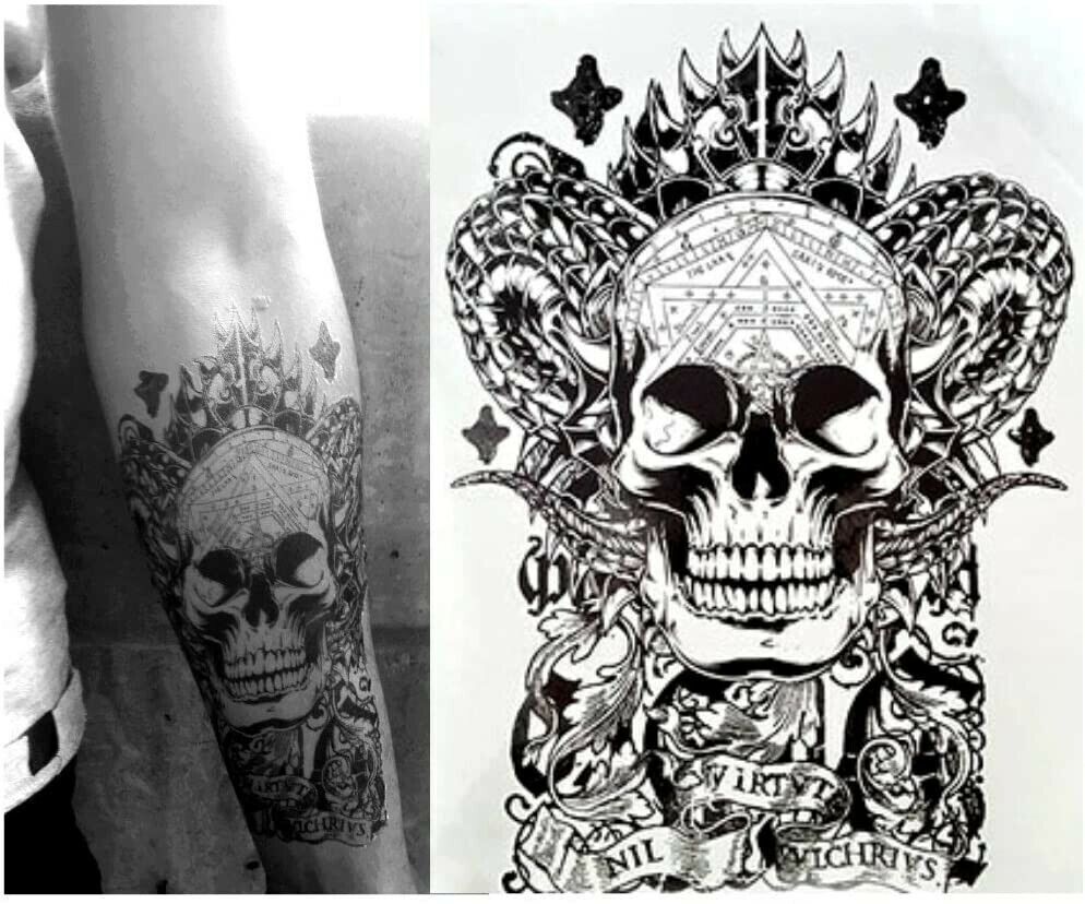 Skull Temporary Tattoo Waterproof Tattoos Womens Mens Sticker Devil Horns