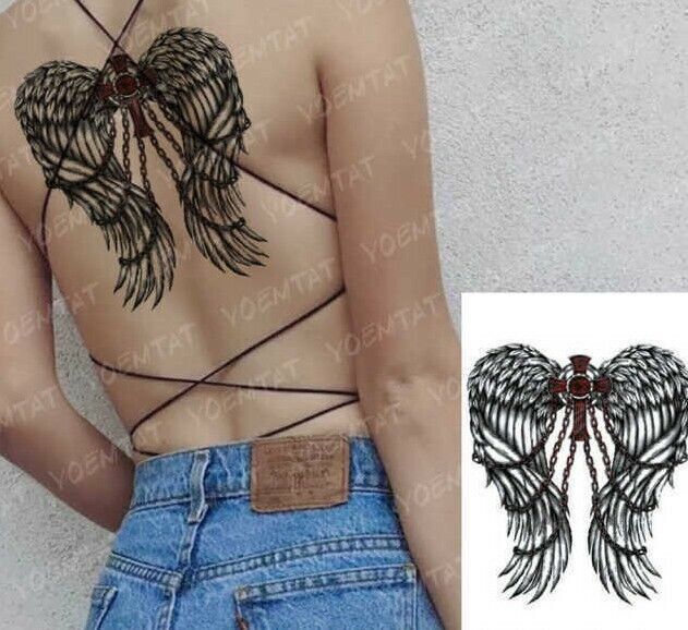 Angel Feather Wings Tattoo Temporary Waterproof Tattoos Sleeve Womens Chains