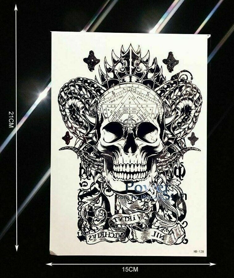 Skull Temporary Tattoo Waterproof Tattoos Womens Mens Sticker Devil Horns