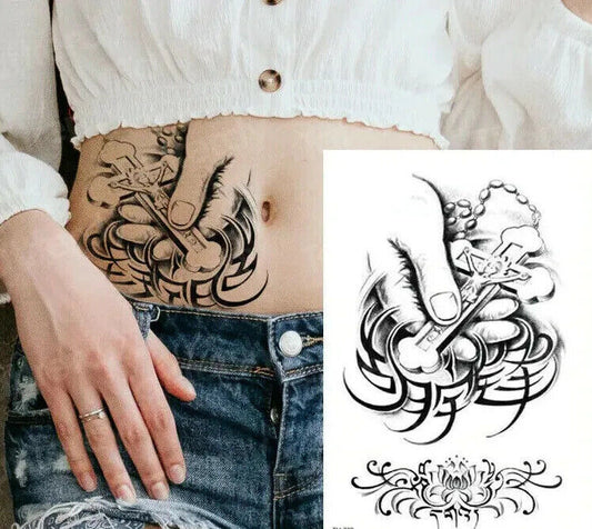 Cross crucifix Flower Temporary Waterproof Christian Tattoos Women Mens Fake Arm