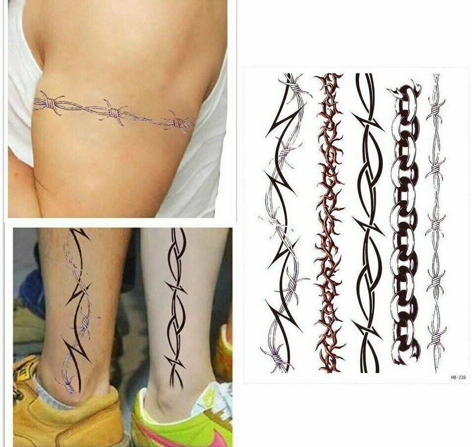 Wire Chain Temporary Tattoos Sleeve Womens Mens Waterproof Band Tattoo Leg Arm
