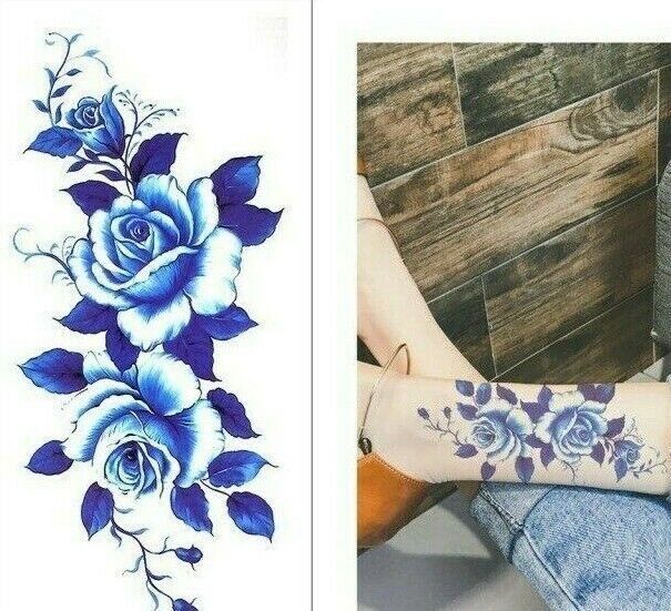 Blue Roses Waterproof Temporary Tattoo Fake Sticker Women Flower tattoos