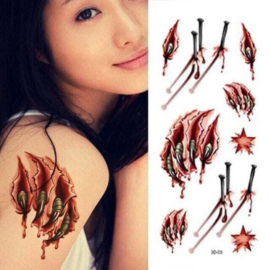 Halloween Tattoo Horror Claw Temporary Tattoos Fake Press Sticker Womens Make up