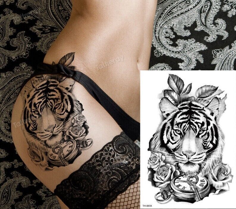 Tiger Flowers Waterproof Temporary Tattoo Fake tattoos Arm Leg Body sticker