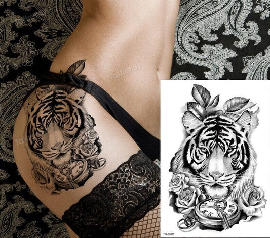Tiger Flowers Waterproof Temporary Tattoo Fake tattoos Arm Leg Body sticker