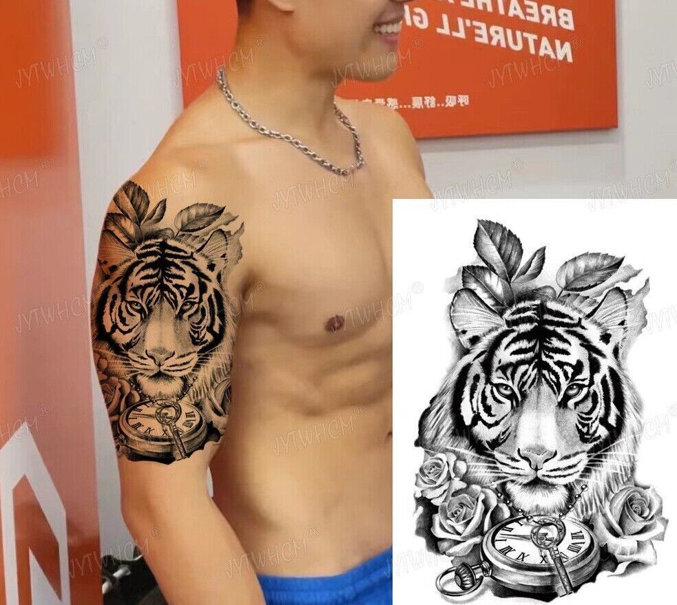 Tiger Flowers Waterproof Temporary Tattoo Fake tattoos Arm Leg Body sticker