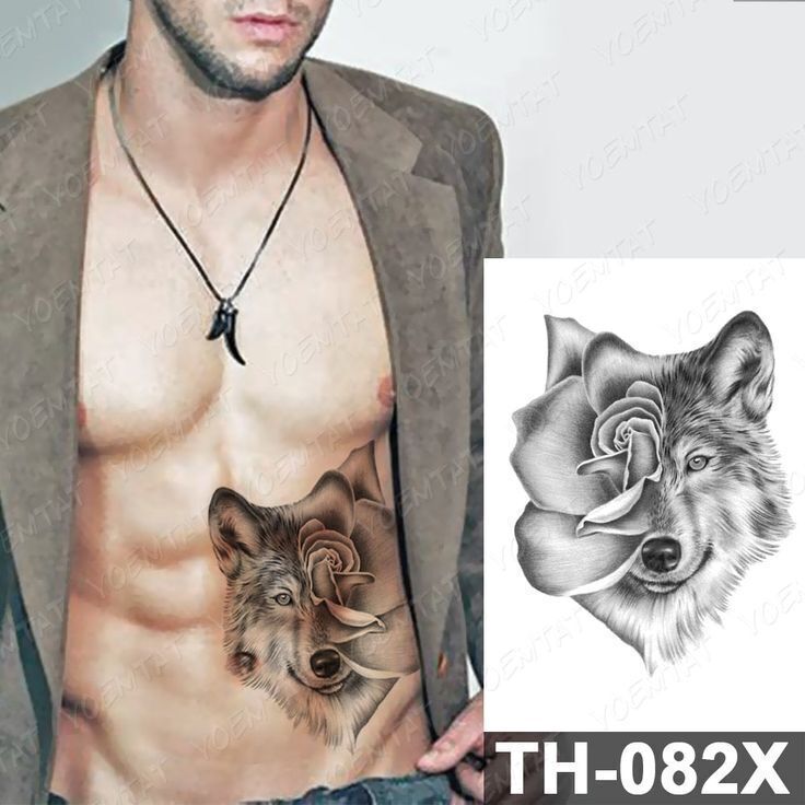 Wolf Flowers Waterproof Temporary Tattoo Sleeve Tattoos Rose Body Women Mens