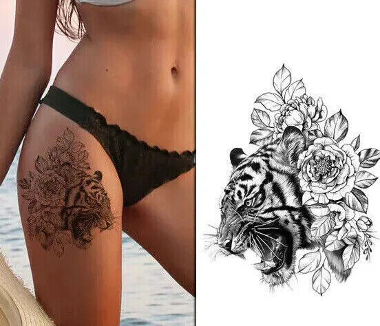 Tiger Temporary Tattoo Sticker Mens Womens Tattoos Arm Leg Thigh Flowers Body