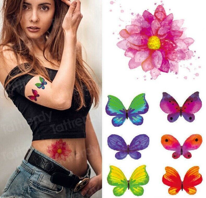 Small Butterflies Flower Temporary Tattoos Womens Girl Butterfly Arm Waterproof
