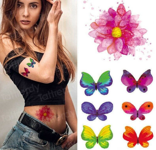 Small Butterflies Flower Temporary Tattoos Womens Girl Butterfly Arm Waterproof
