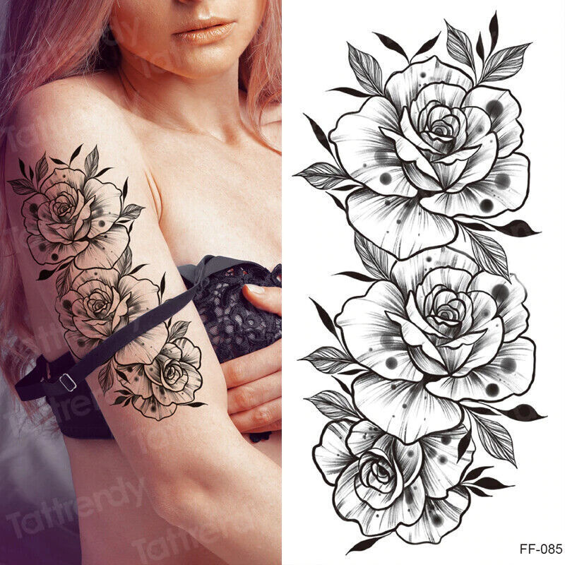 Sexy Roses Flowers Waterproof Temporary Tattoo Women Arm Thigh Leg Chest Sticker