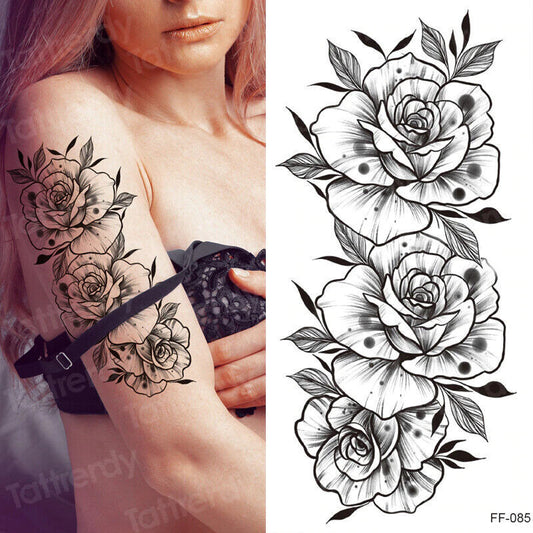Sexy Roses Flowers Temporary Tattoo Women Arm Thigh Leg Chest Waterproof Sticker