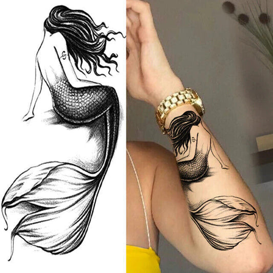 Womans Mermaid Temporary Tattoo Sailor Sea Nautical Leg Thigh Press on tattoos