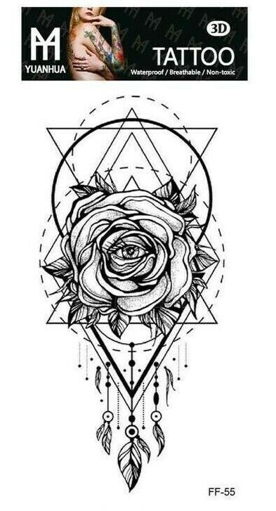 Eye  Rose Flower Dreamcatcher Temporary Tattoo Women Arm Leg Chest Sticker