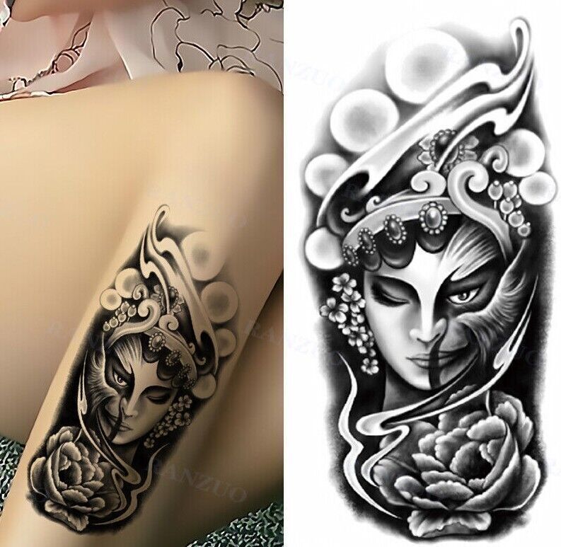 Masked Woman Flowers Waterproof Temporary Tattoo Fake Sticker Womens tattoos