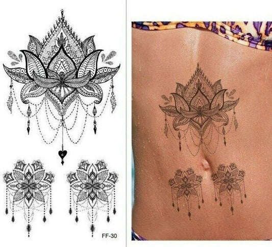 Lotus Flower Mandala Pretty Designs Temporary Tattoo Women Girl Arm Leg Press on