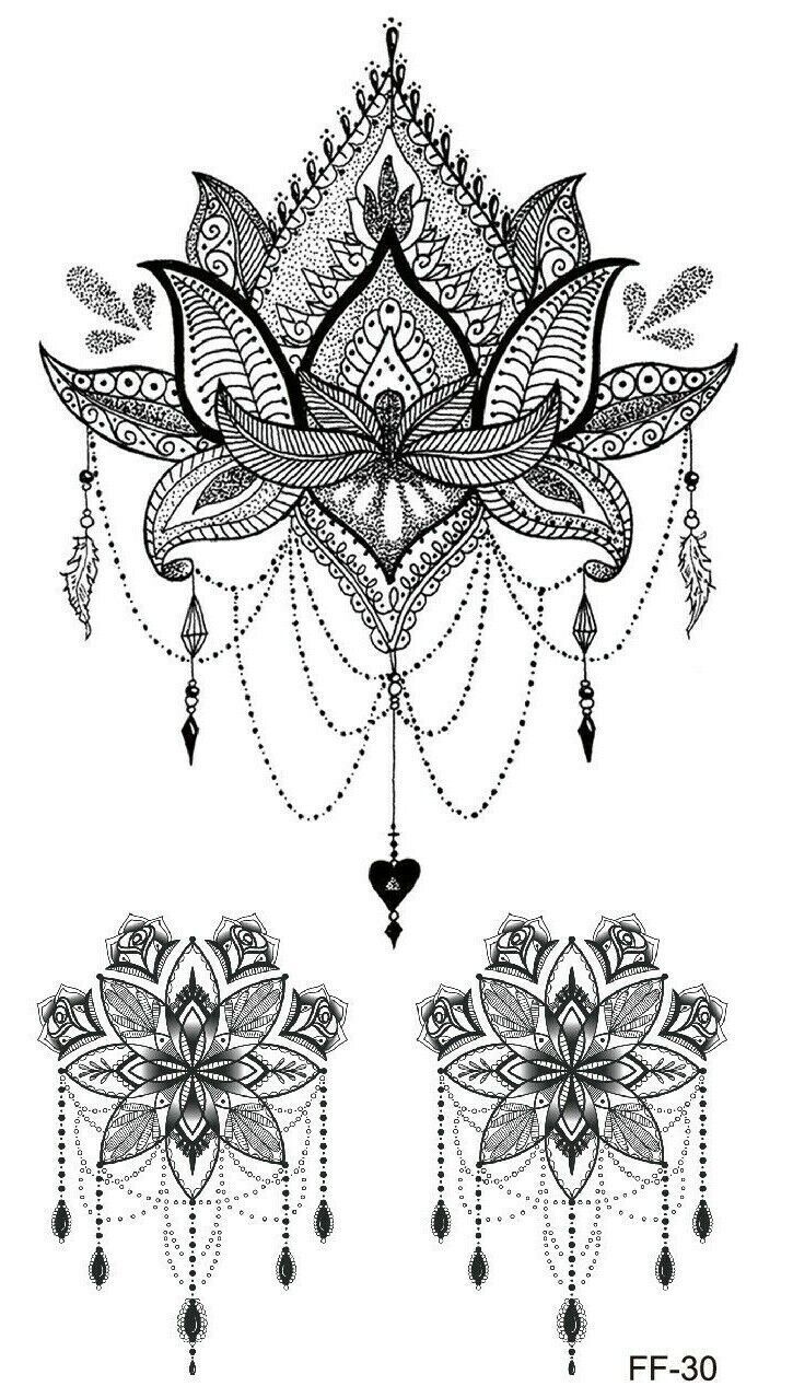 Lotus Flower Mandala Pretty Designs Temporary Tattoo Women Girl Arm Leg Press on