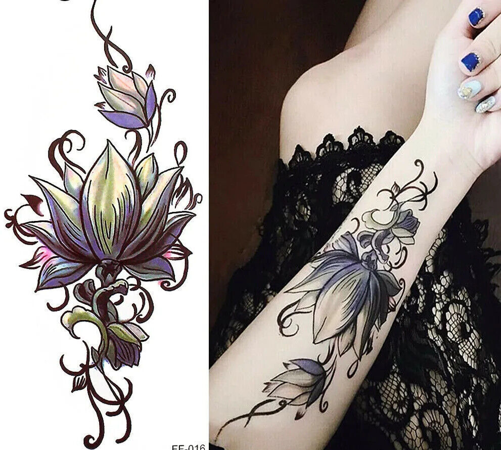Lotus Flower Temporary Tattoo Womens Waterproof tattoos Girl Arm Leg Hand sexy