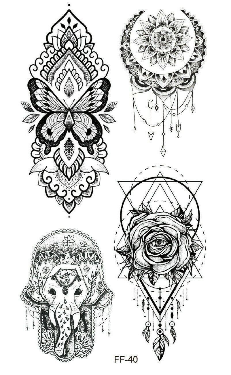 Mandala Butterfly Elephant Crest Temporary Tattoos Women Arm Leg small tattoo