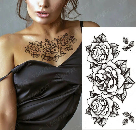 Flowers Chest Temporary Tattoo Tattoos Women Arm Leg Thigh waterproof