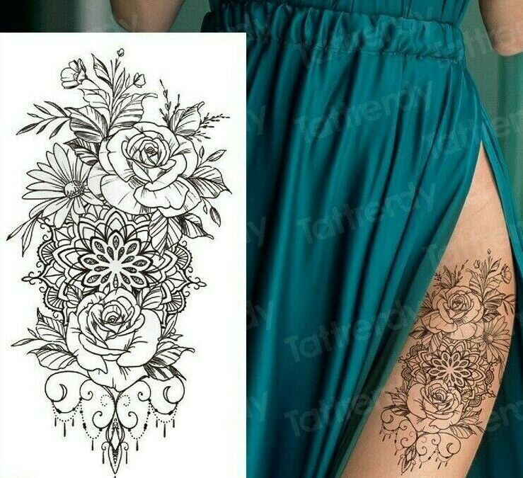 Flower Pattern Womens Temporary Tattoo Fake Sticker Womens tattoos leg arm Body