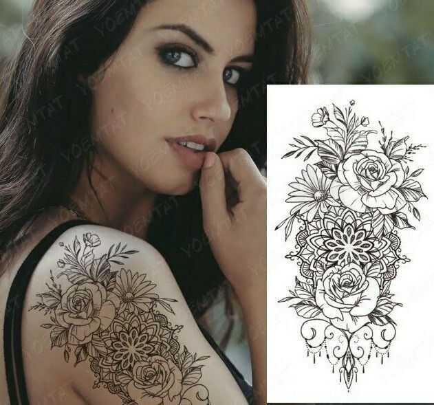Flower Pattern Womens Temporary Tattoo Fake Sticker Womens tattoos leg arm Body