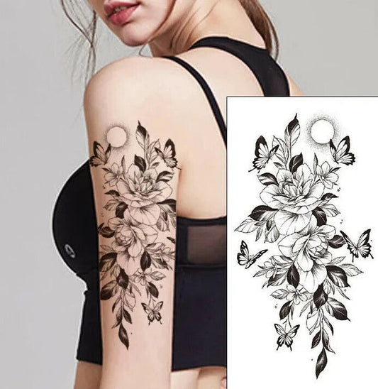 Butterflies Flowers Temporary Tattoo Fake Women Arm Leg Thigh Waterproof Tattoos