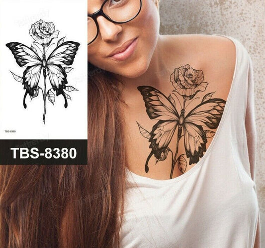 Butterfly Rose Womens Tattoo Fake Sticker Womens Waterproof Temporary Tattoos