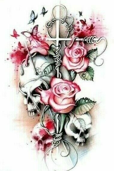 Pink Roses Skulls Temporary Tattoo Womens Tattoos Sleeve Arm Fake Sticker Sexy