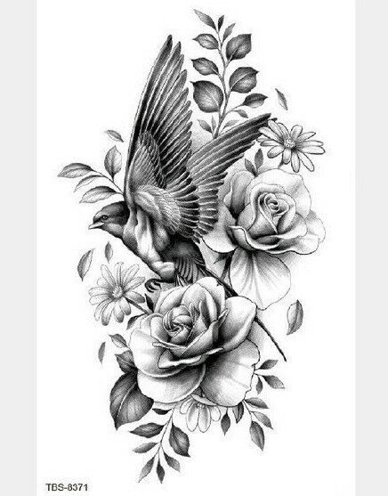 Bird Flowers Temporary Tattoo Fake Sticker Womens Tattoos Arm Leg Waterproof
