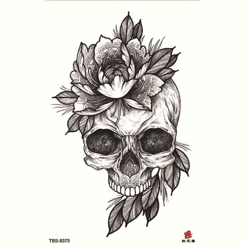 Skull Head & Flower Pattern Temporary Tattoo Fake Sticker Womens Mens Arm Leg UK