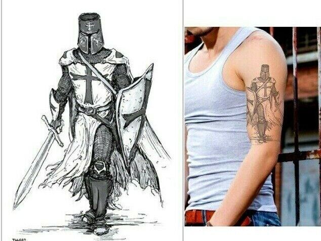 Templar Knight Crusader Temporary Waterproof Tattoo Sleeve Women Fake Sticker