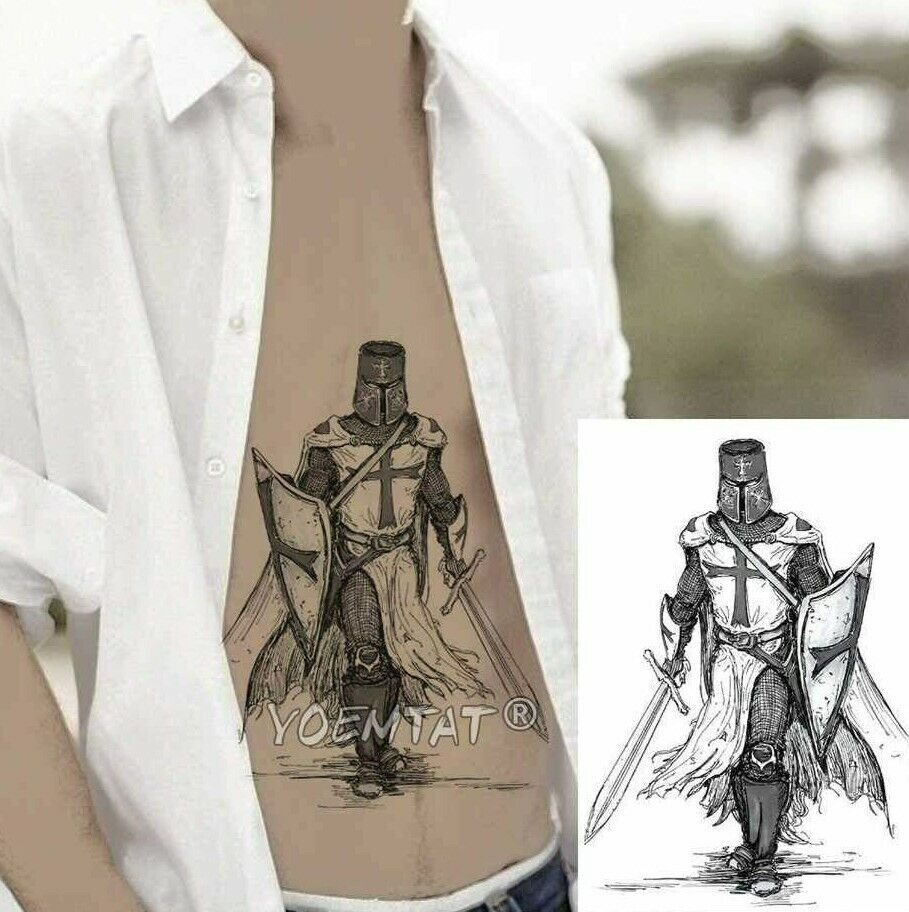 Templar Knight Crusader Temporary Waterproof Tattoo Sleeve Women Fake Sticker UK