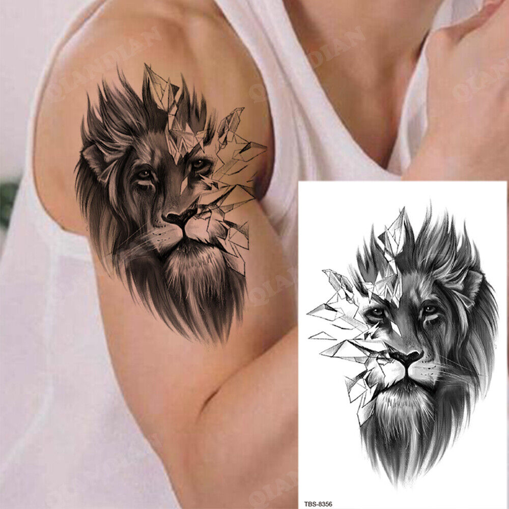 Lion Temporary Tattoo Waterproof Fake Sticker Womens Mens Tattoos Leg Arm