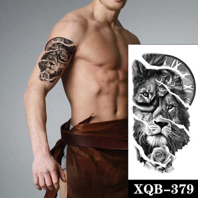 Lion & Rose Time Watch Waterproof Temporary Tattoo Fake Sticker Women Mens Arm