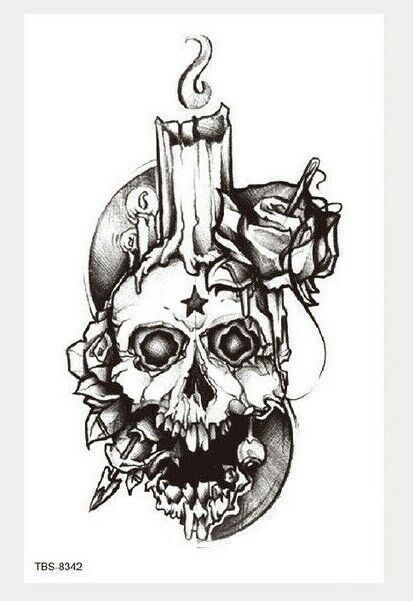 Skull Candle Gothic Temporary Tattoo Fake Sticker Womens Mens Arm Leg tattoos