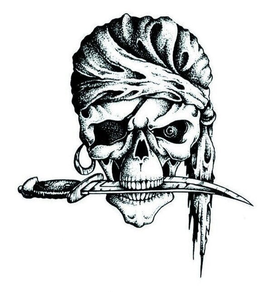 Pirate Skull Temporary Tattoo Skeleton Dagger Waterproof Women Mens Kids Fake
